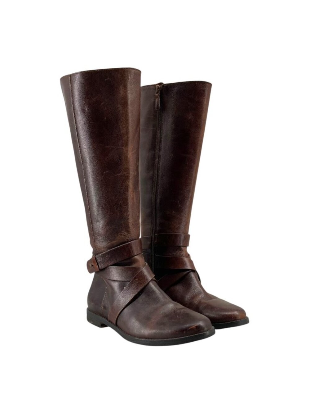 Cole Haan Petra Belt Boots 6.5 Strap Zip Riding Tall Leather Equestrian Flat